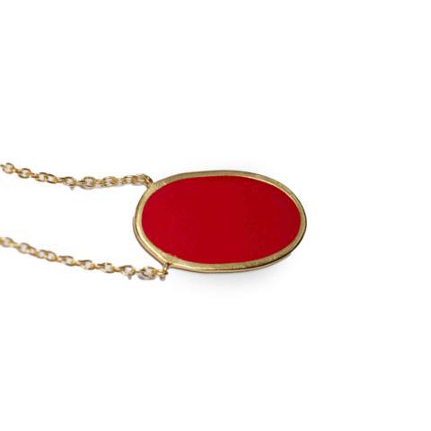 Oval Enamel Brass Necklace - Red