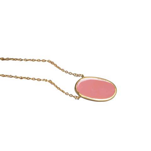 Oval Enamel Brass Necklace - Pink