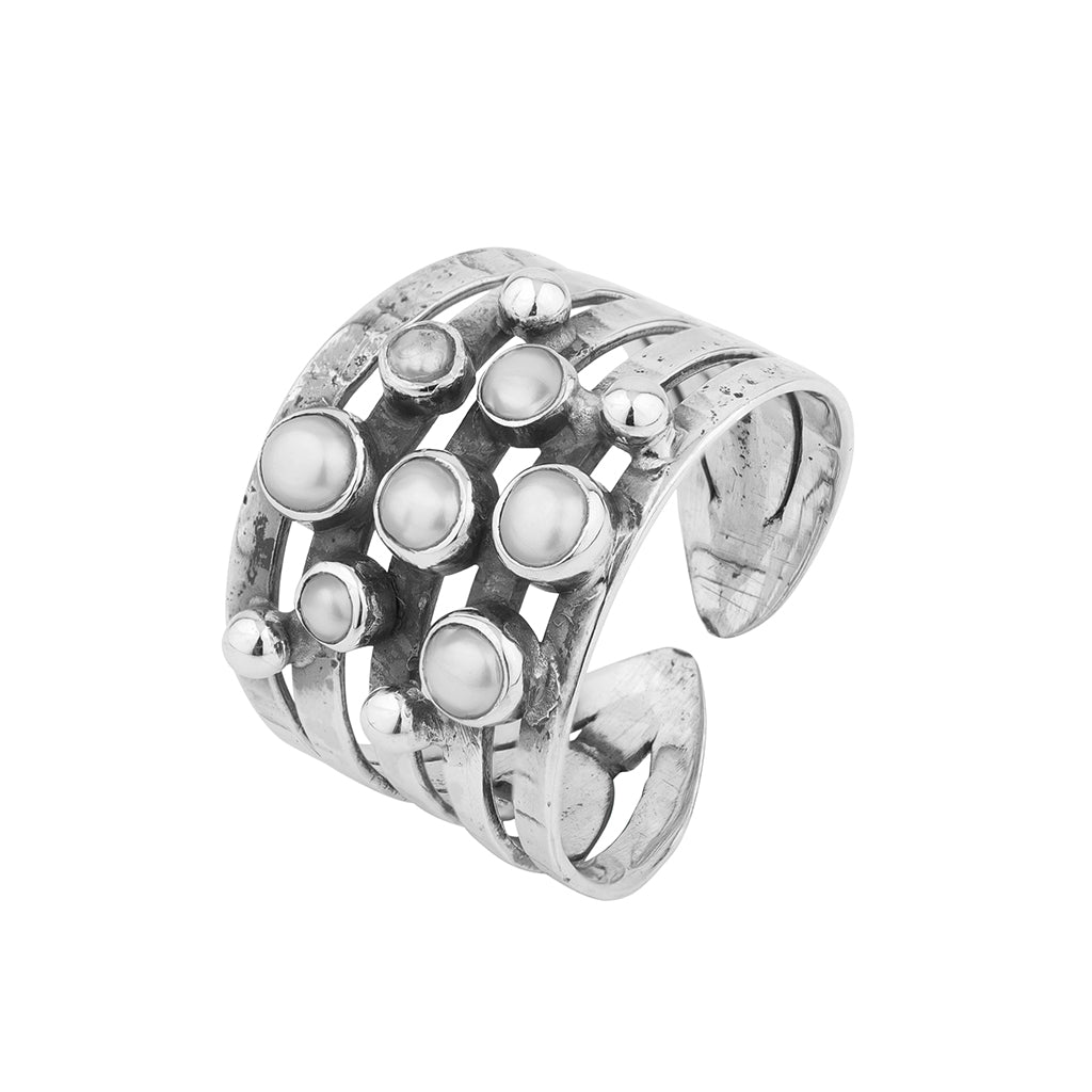 Pearl & Silver Cuff Ring