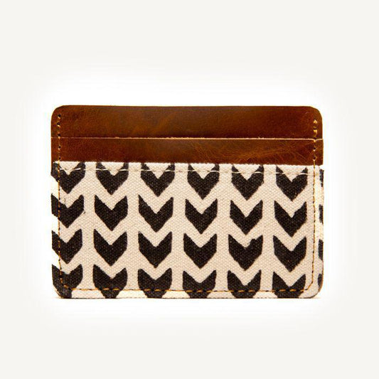 Horizontal Leather Slim Wallet w/ Fabric