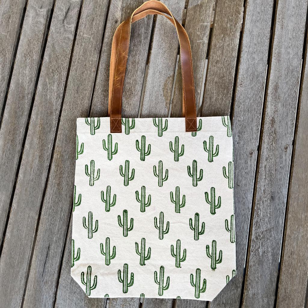 Leather Handle Tote - Cactus