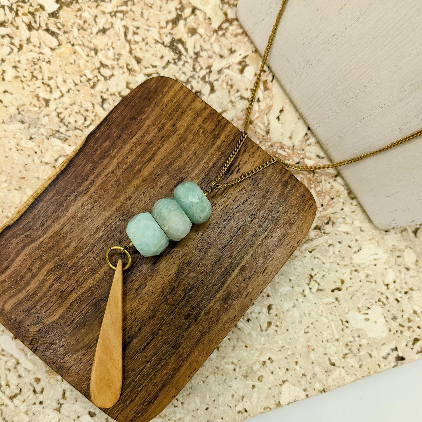 Amazonite & Wood Brass Necklace