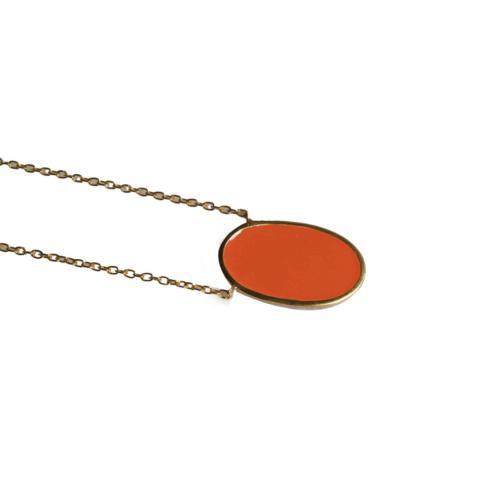 Oval Enamel Brass Necklace - Peach