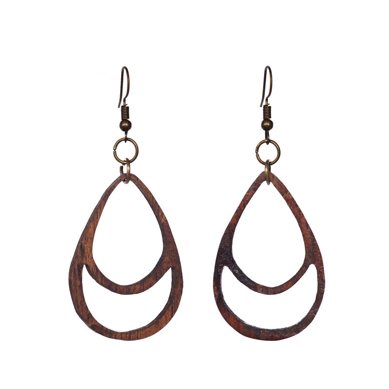 Wooden Double Teardrop Earrings