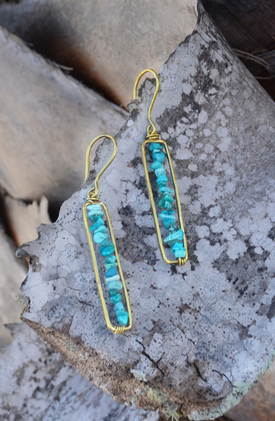 Brass and Turquoise Pebble Earrings