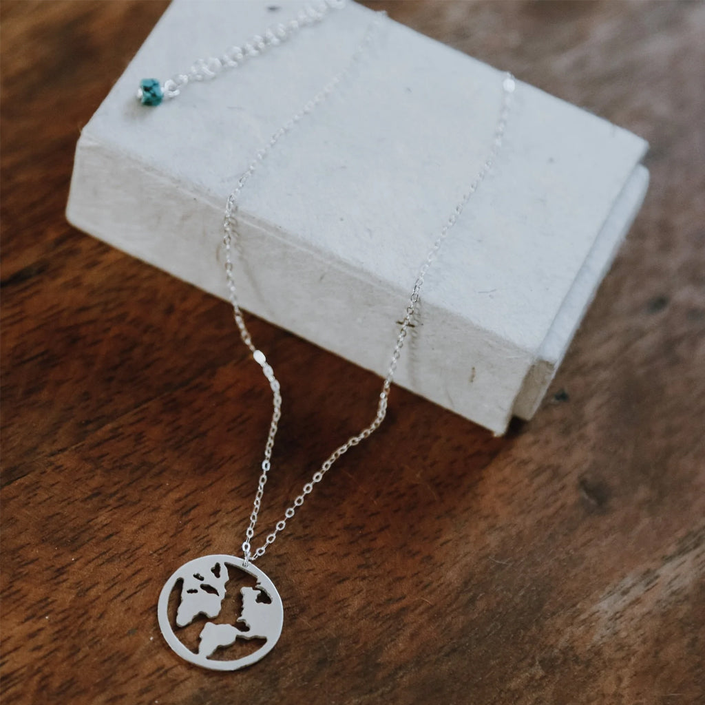 Silver Isabella World Map Necklace