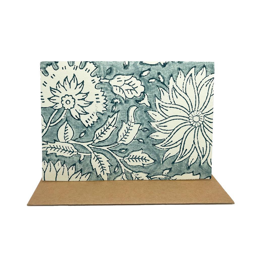 Blue Floral Block Print Card