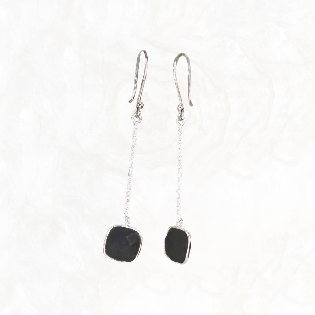 Long Drops Black Onyx Earrings