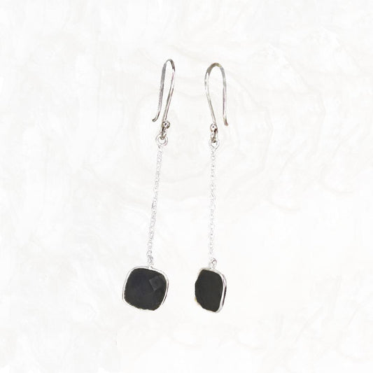 Long Drops Black Onyx Earrings