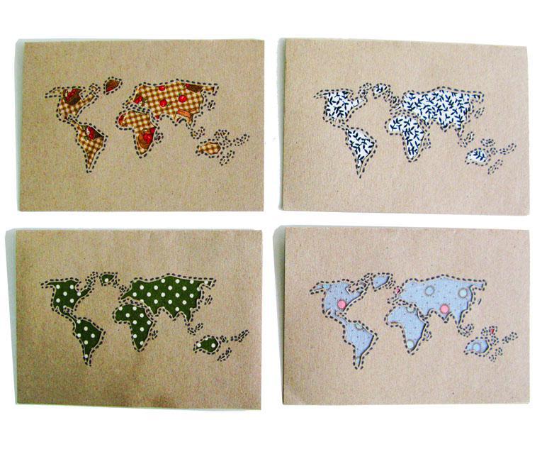 Patchwork World Map Card